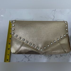 NEW Lilly Pulitzer Costa Brava Leather Clutch Gold with Pearls.